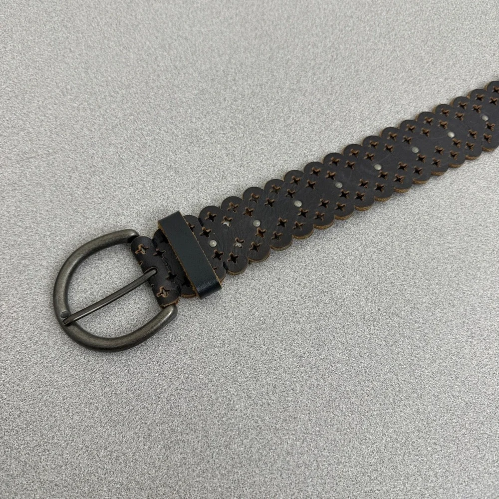 Lucky Brand Belt Women S Black Scalloped Leather Laser Cut Floral Studded